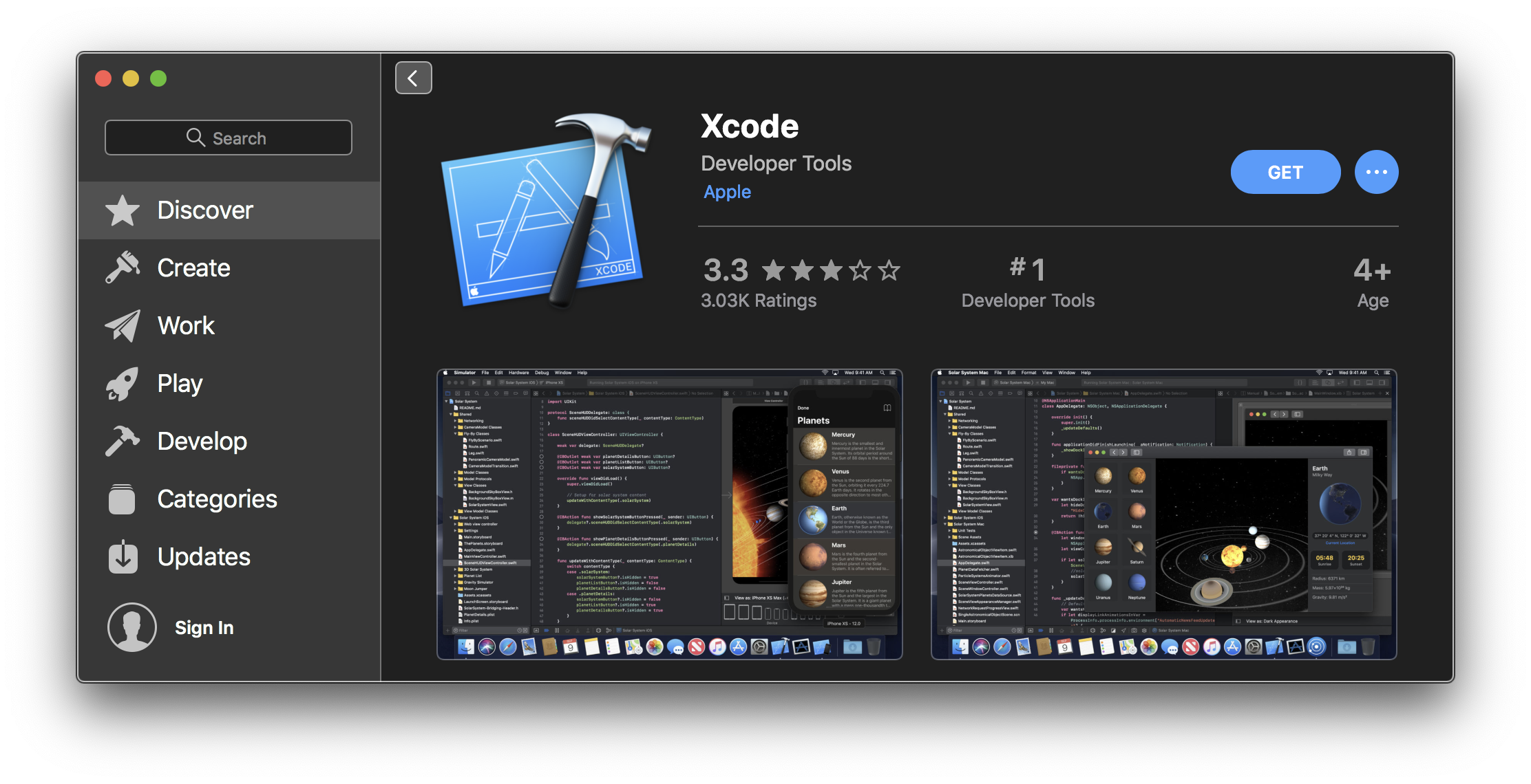 Mac App Store showing Xcode